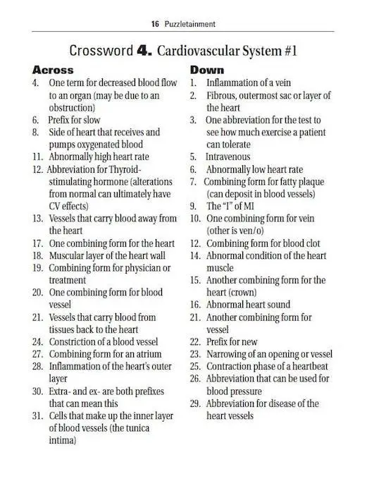 Medical terminology crossword puzzle questions