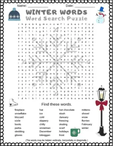 Winter Word Search Puzzle
