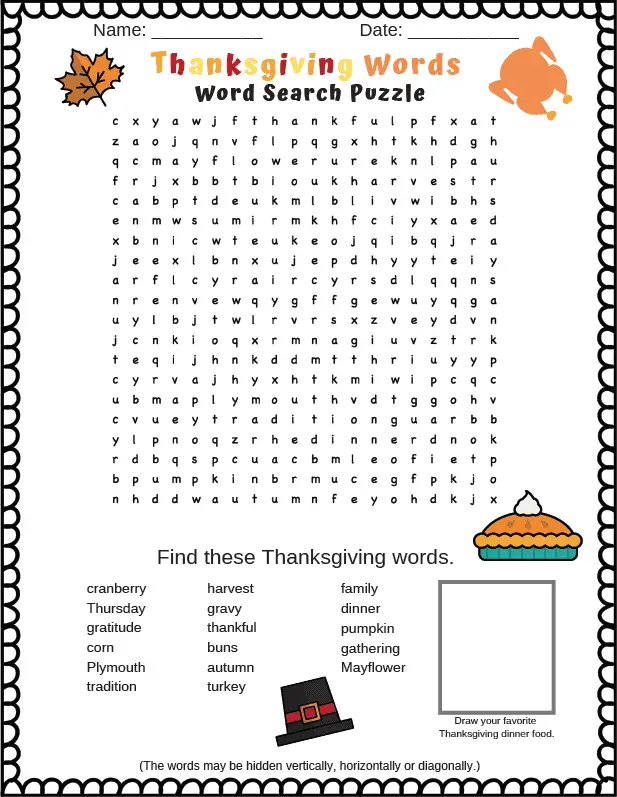 Thanksgiving Word Search Puzzle - free printable PDF thanksgiving word search