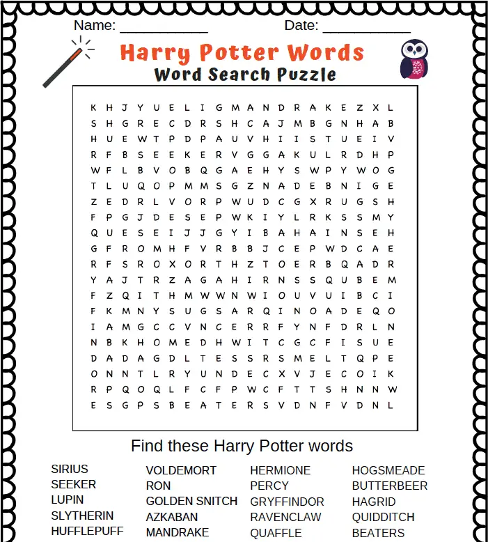 Harry Potter Word Search [FREE Printable] Puzzletainment Publishing