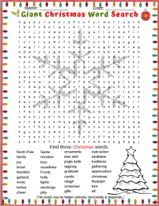 Christmas Word search puzzle - a big puzzle with lots of words related to Christmas
