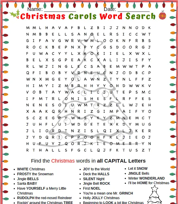 Christmas Carols Word Search Puzzle [Free] Snapshot photo.  A really fun Christmas word search PDF for kids