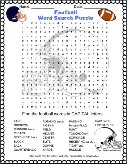 Football Word Search Puzzle