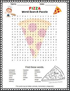 pizza word search - free printable PDF word search about pizza