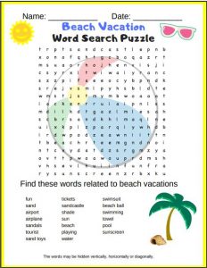 beach word search  printable