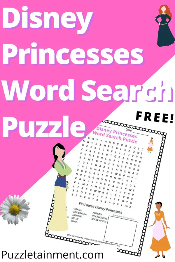 DIsney Princesses Word Search Puzzle. Free printable princess word search puzzle for kids