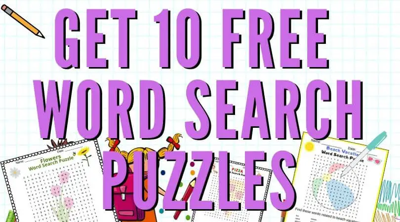 Get 10 Free Word Search Puzzles for Kids. They are printable PDF word search puzzles
