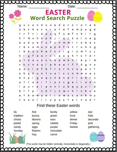 Easter Word Search Puzzle for Kids - Free printable Easter word search puzzle in PDF format. 
