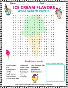 ice cream word search printable puzzle