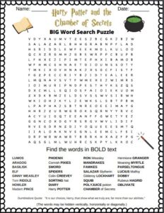 Harry potter and the chamber of secrets word search puzzle