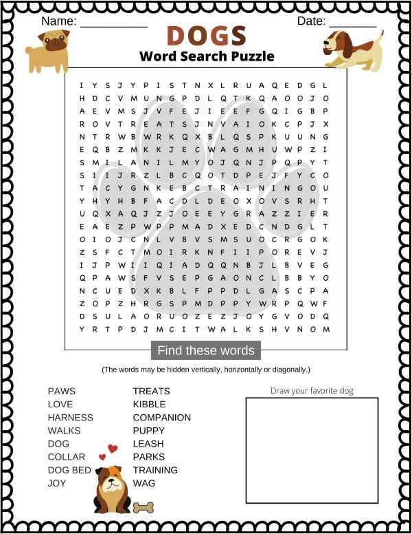 Word Search About Dogs fun Free Printable PDF Puzzletainment