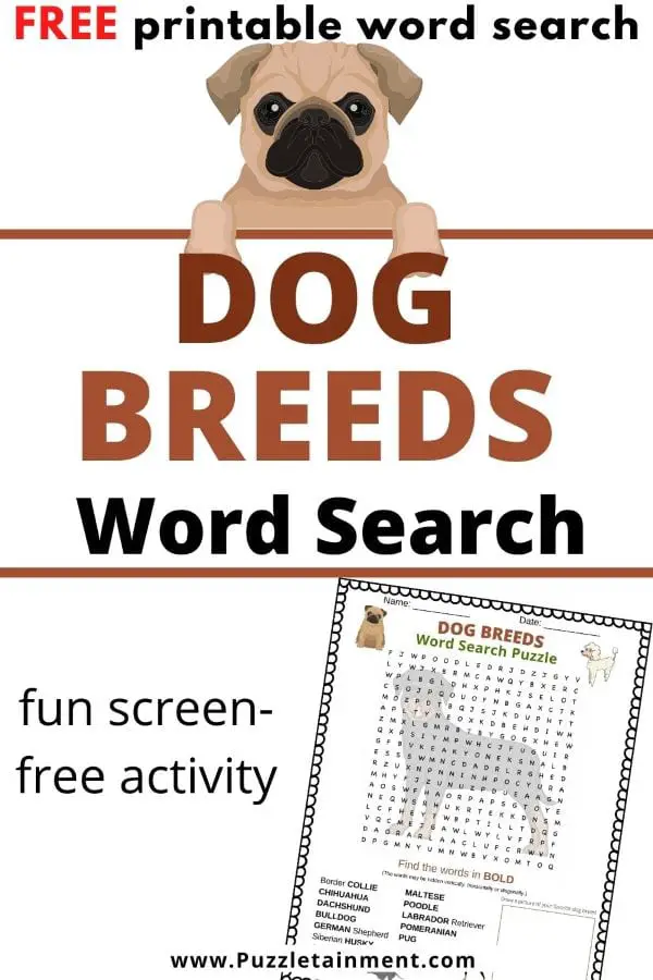 Dog Breeds word search printable PDF