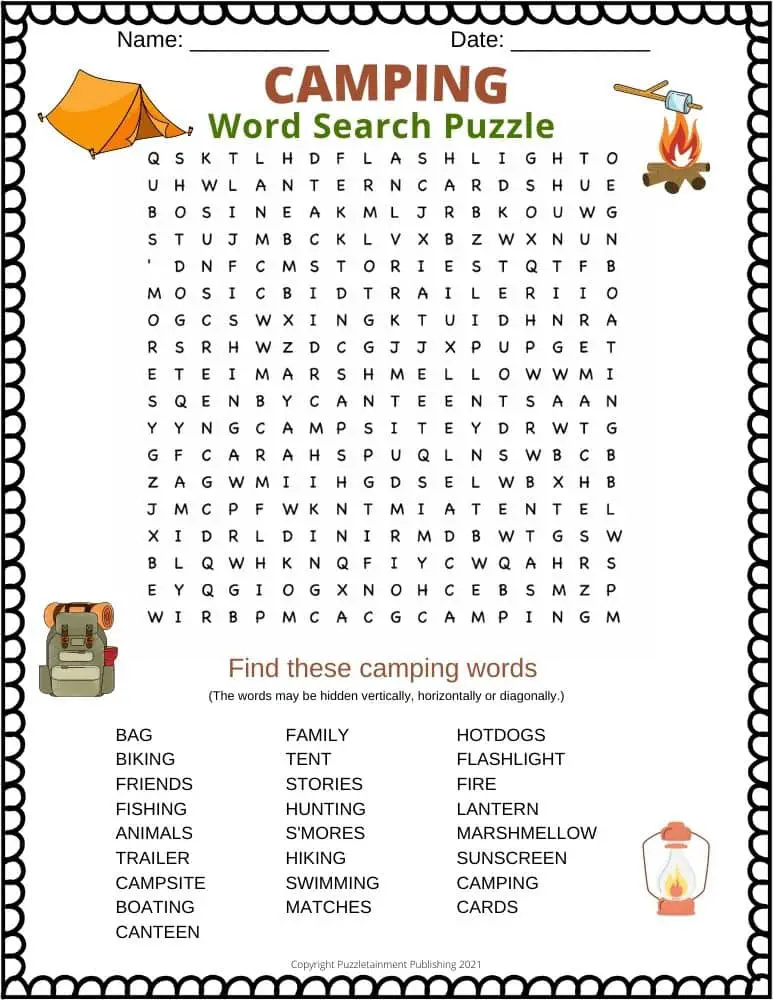 Camping Word Search Puzzle [fun, free printable PDF] Puzzletainment