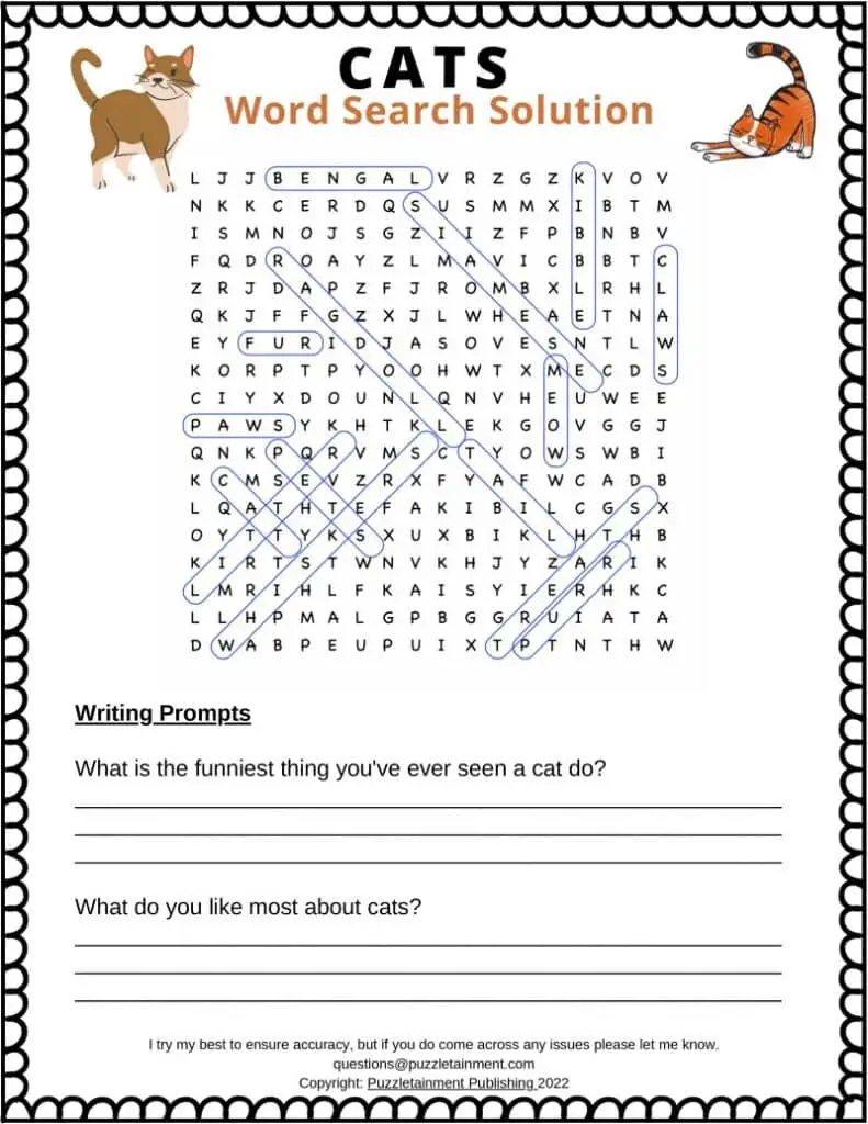 Cats word search puzzle