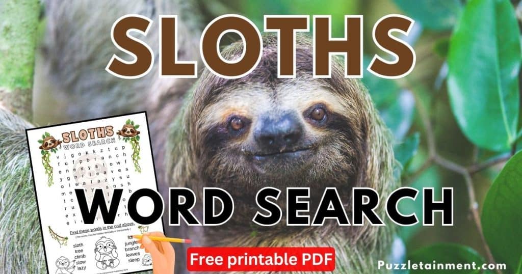 Sloths Word Search for Kids (Easy Difficulty - printable PDF ...